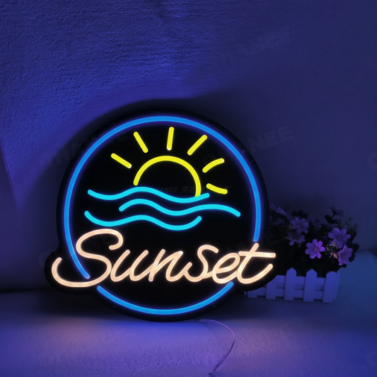 Sunset LED Neon Sign Pink Blue Beach Neon Light Wall Decor for Bedroom Bar Cafe