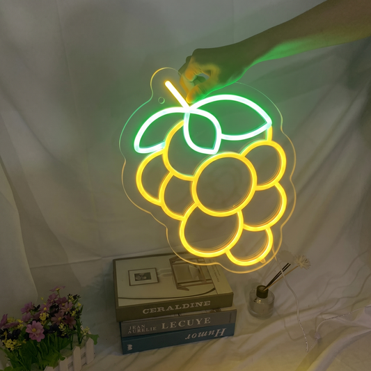 Grape LED Neon Sign Purple Green Fruit Neon Light Wall Decor for Kitchen Cafe Restaurant