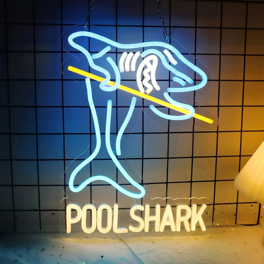 Pool Shark LED Neon Sign Blue Green Billiards Neon Light Wall Decor for Game Room Bar