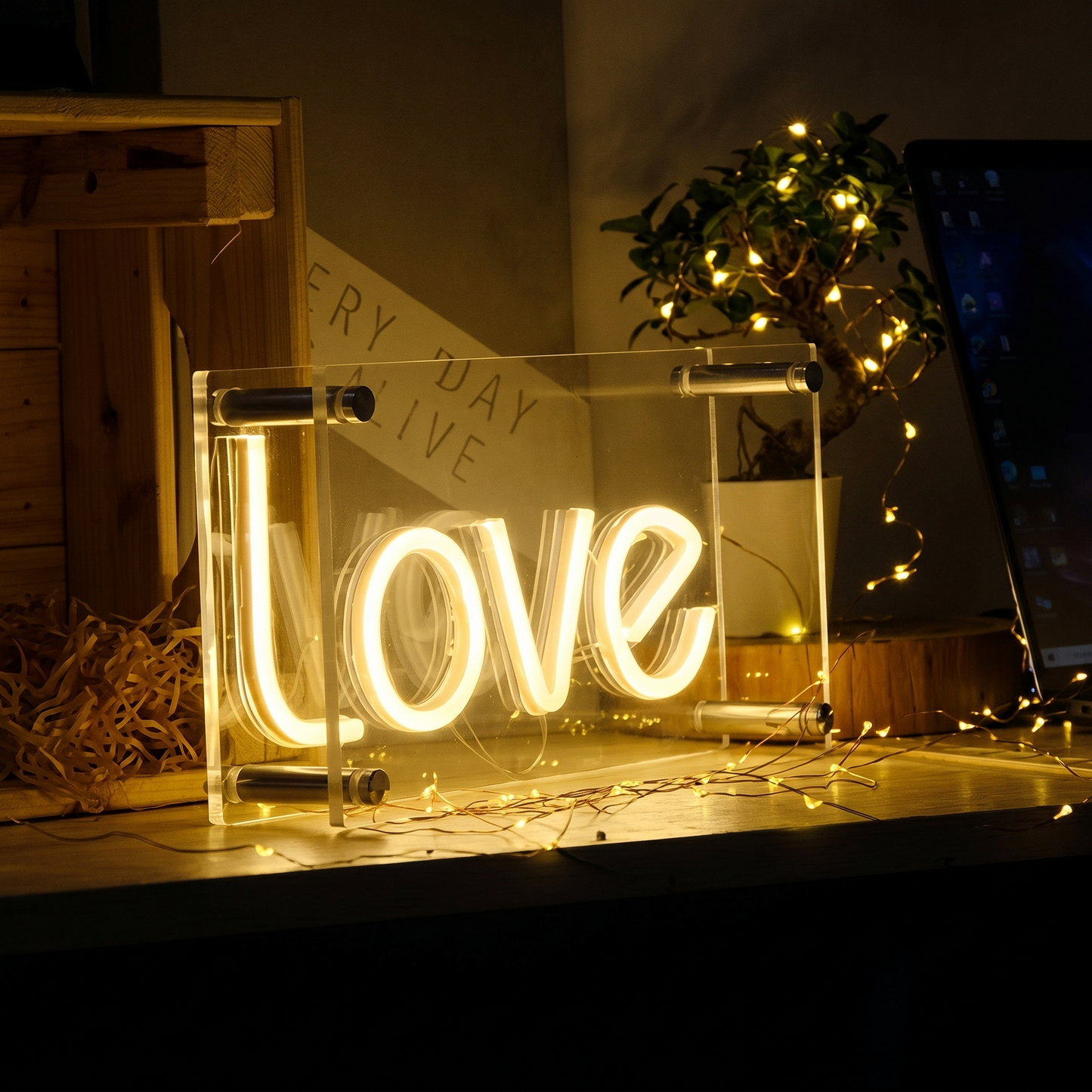 Love LED Neon Sign Warm White Script Neon Light Wall Decor for Bedroom Wedding Party