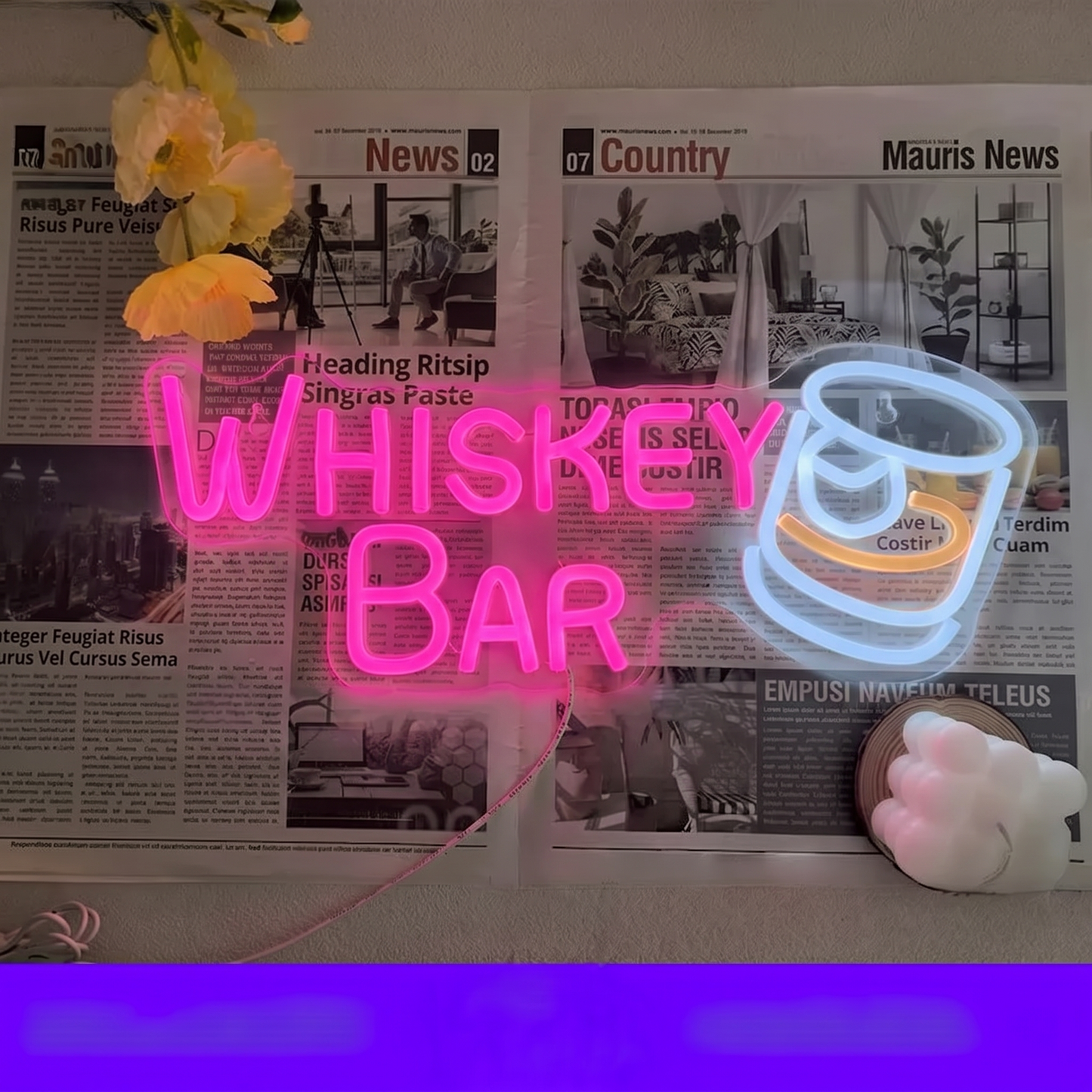 Whisky Bar LED Neon Sign Yellow Blue Cocktail Neon Light Wall Decor for Home Bar Pub