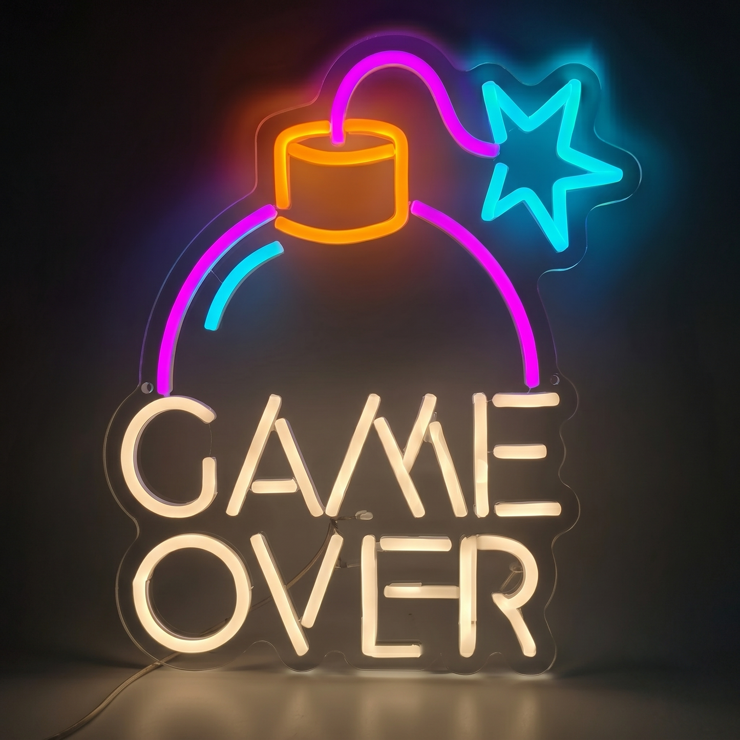 Game Over LED Neon Sign Red Pink Bomb Neon Light Wall Decor for Game Room Bedroom