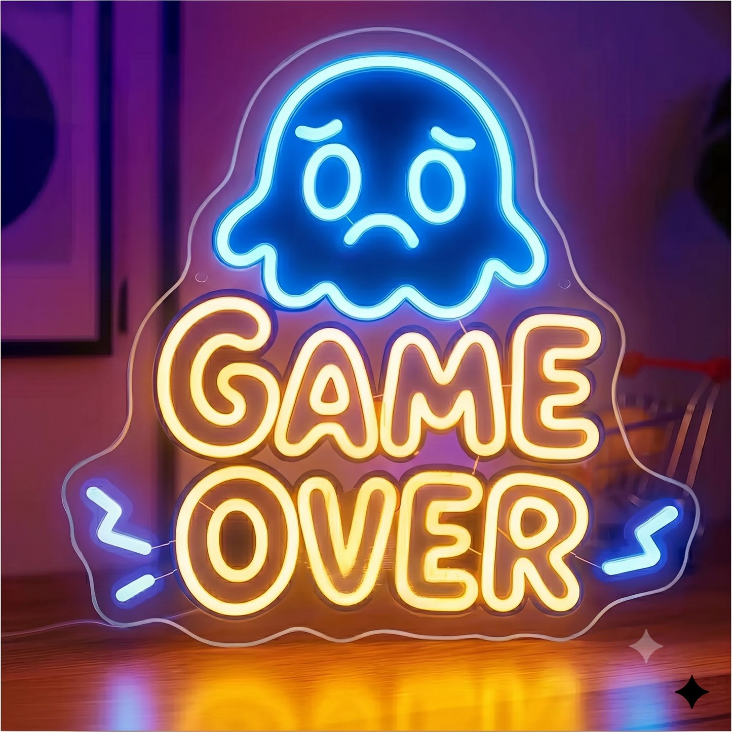 Game Over LED Neon Sign Pink Blue Ghost Neon Light Wall Decor for Game Room Bedroom