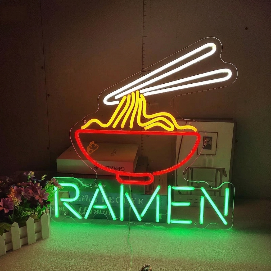 Ramen LED Neon Sign Red Yellow Noodle Bowl Neon Light Wall Decor for Restaurant Cafe Kitchen