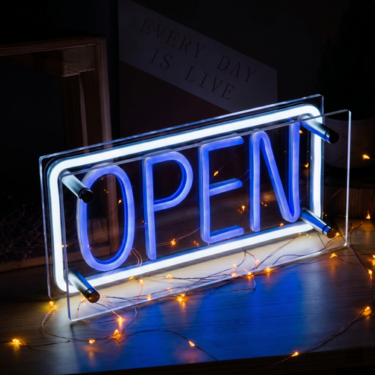 OPEN LED Neon Sign Blue White Business Neon Light Storefront Wall Decor for Bar Restaurant Cafe Shop