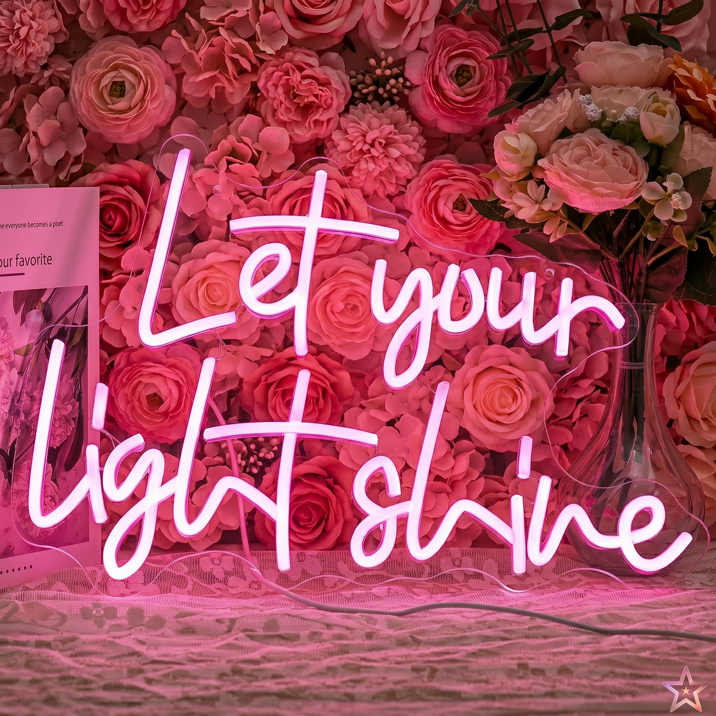 Let Your Light Shine LED Neon Sign Warm White Inspirational Neon Light Wall Decor for Bedroom Office