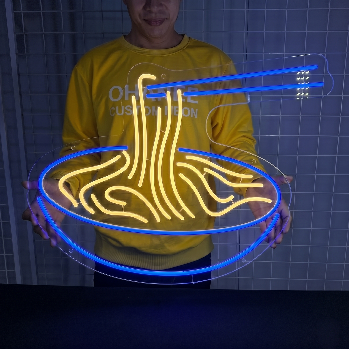Noodles LED Neon Sign Pink Yellow Chopsticks Neon Light Wall Decor for Restaurant Cafe Kitchen