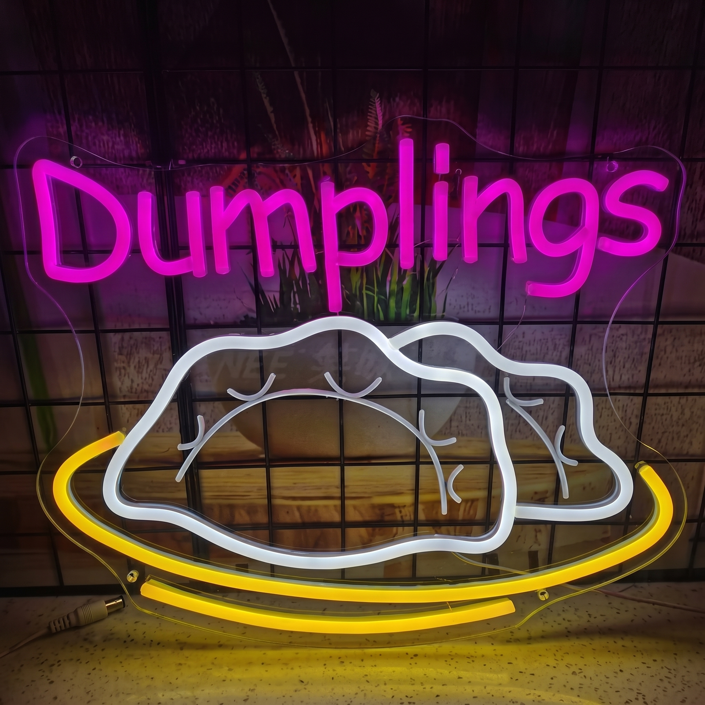 Dumplings LED Neon Sign Warm White Yellow Food Neon Light Wall Decor for Restaurant Cafe Kitchen