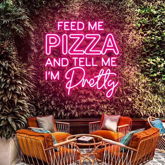 Feed Me Pizza LED Neon Sign Red Quote Neon Light Wall Decor for Restaurant Pizzeria Cafe