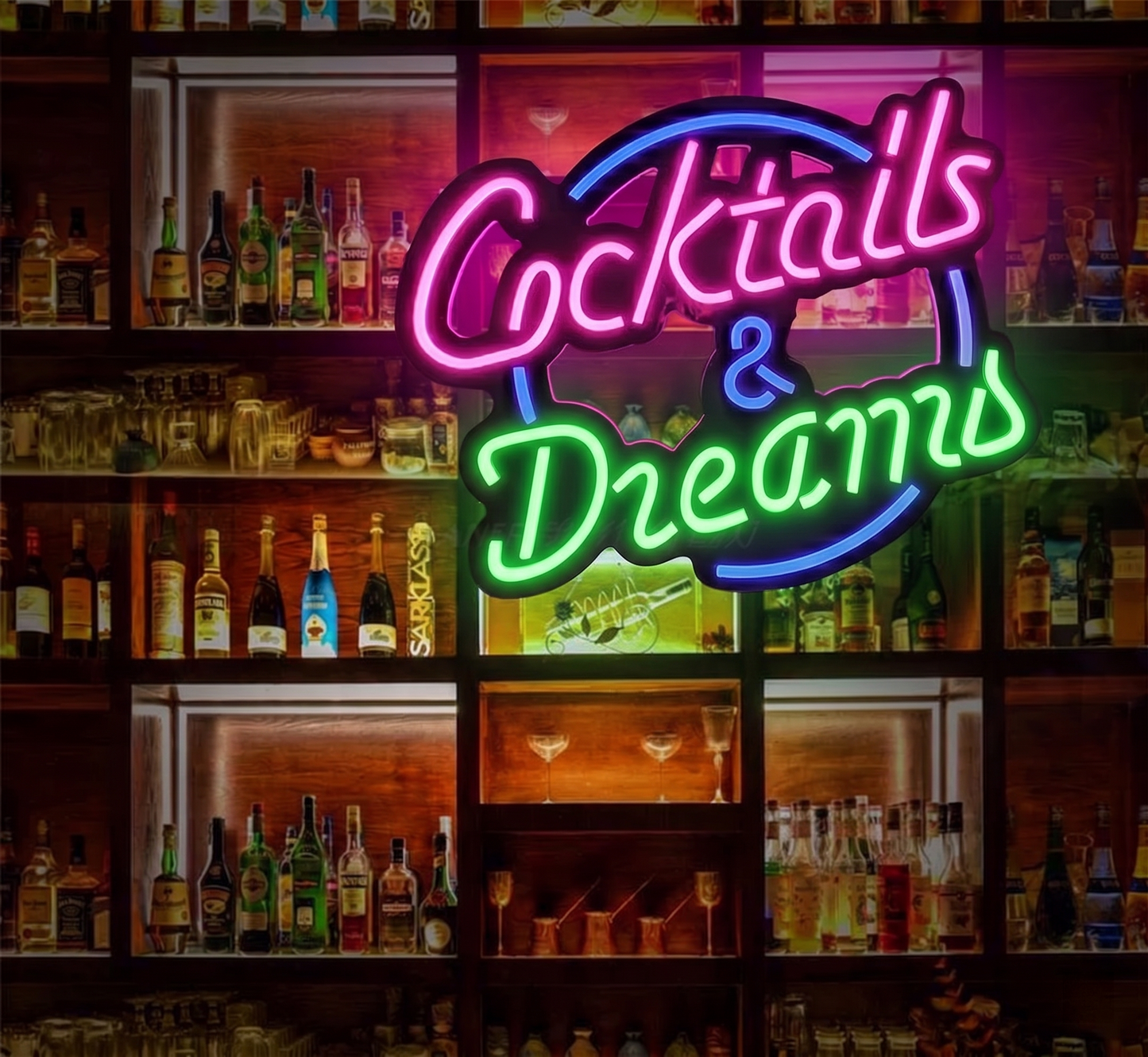 Cocktails and Dreams LED Neon Sign Pink Yellow Bar Neon Light Wall Decor for Home Bar Restaurant