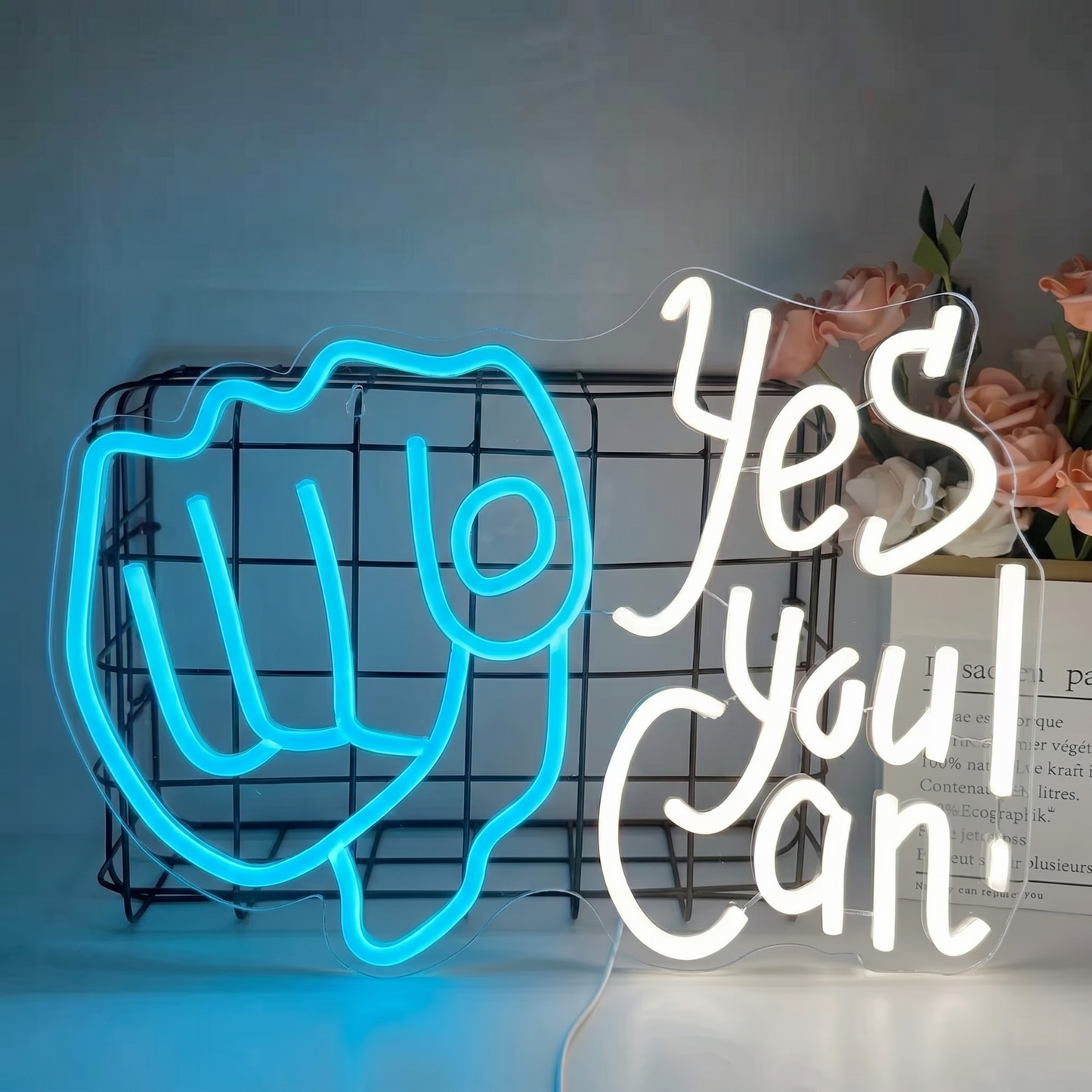 Yes You Can LED Neon Sign Yellow White Motivational Neon Light Wall Decor for Office Bedroom