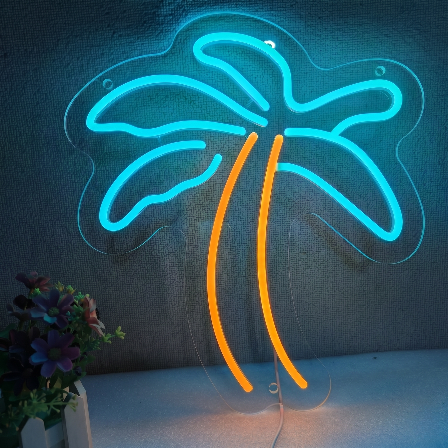 Palm Tree LED Neon Sign Green Orange Tropical Neon Light Wall Decor for Bar Bedroom Cafe