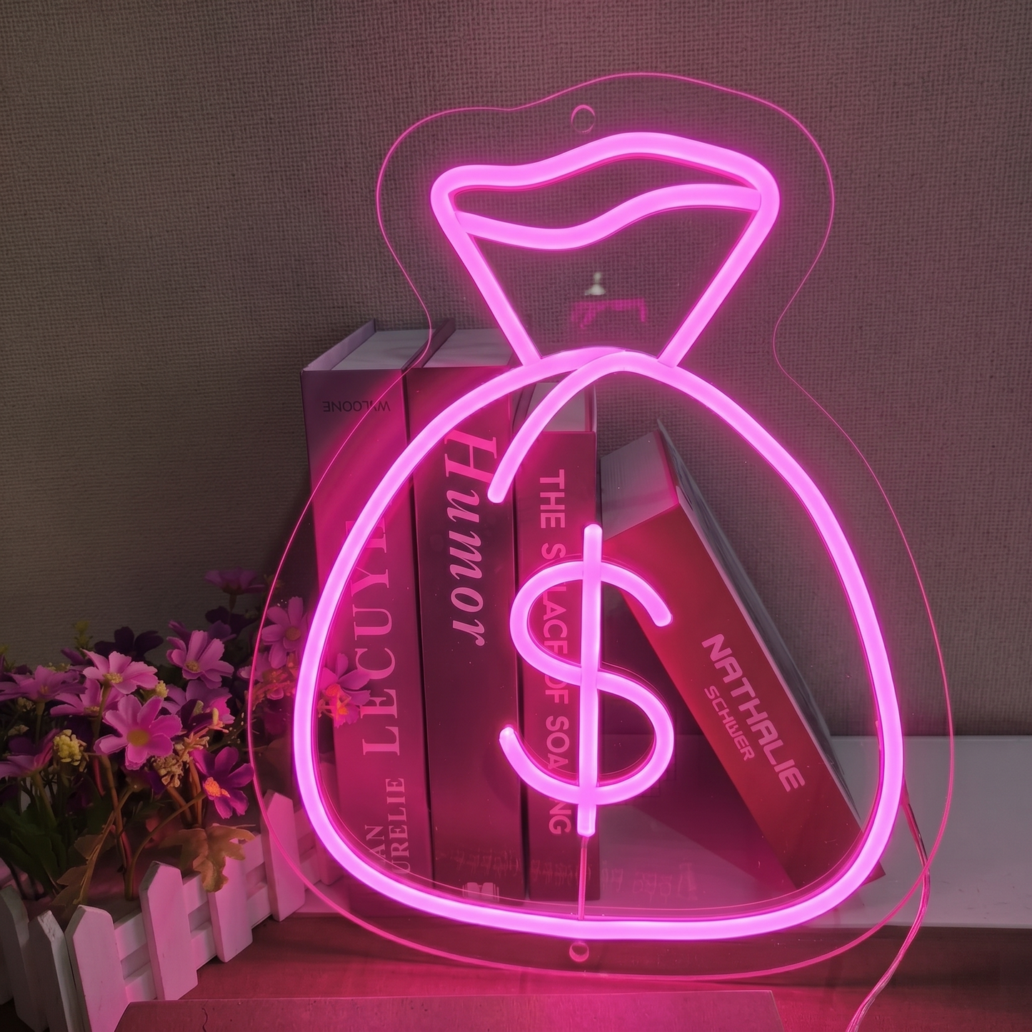 Money Bag LED Neon Sign Yellow Dollar Neon Light Wall Decor for Bedroom Office Bar