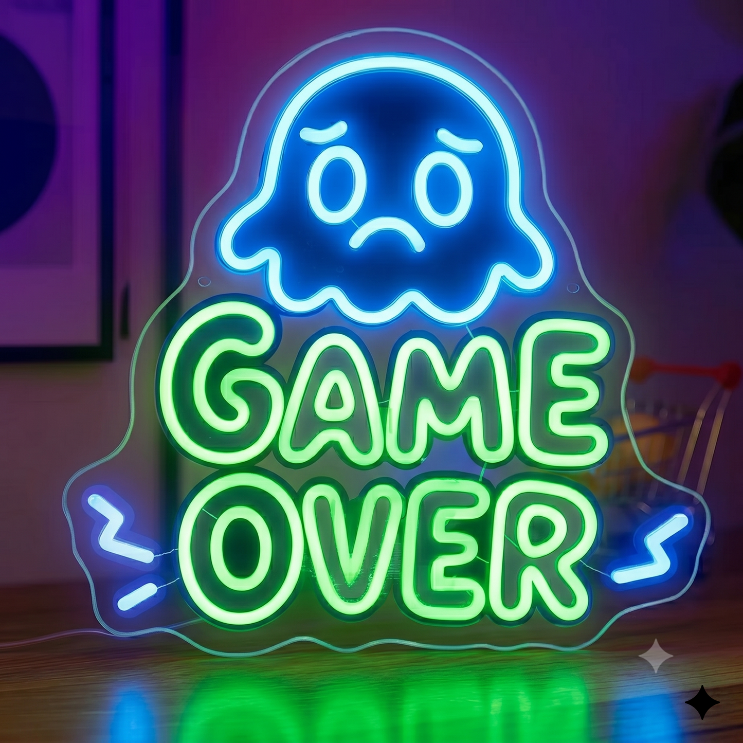 Game Over LED Neon Sign Pink Blue Ghost Neon Light Wall Decor for Game Room Bedroom