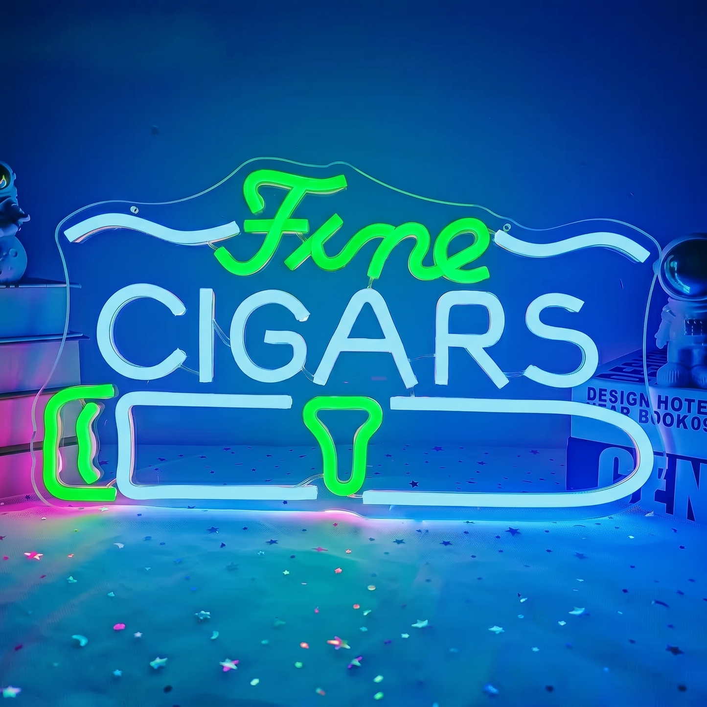 Fine Cigars LED Neon Sign Blue Red Cigar Neon Light Wall Decor for Cigar Bar Lounge
