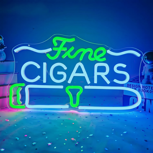 Fine Cigars LED Neon Sign Blue Red Cigar Neon Light Wall Decor for Cigar Bar Lounge