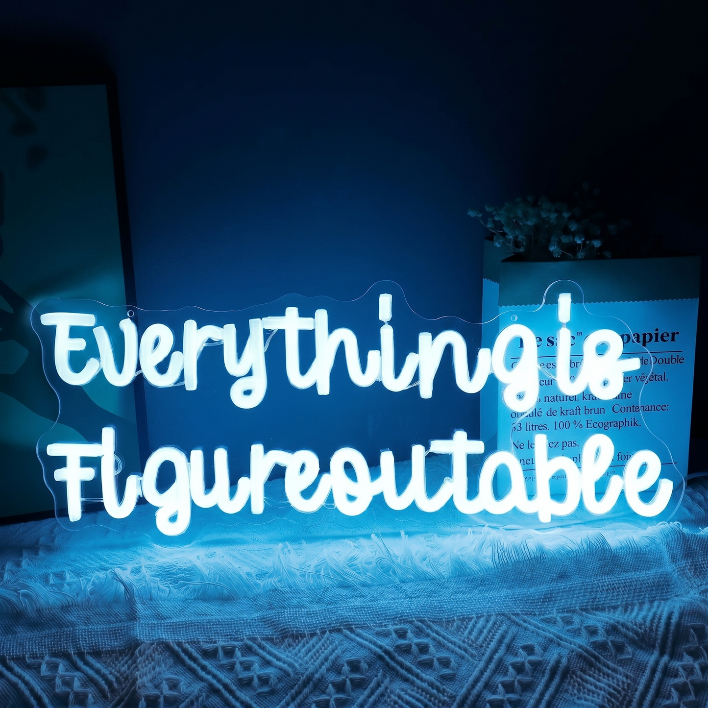 Everything Is Figureoutable LED Neon Sign White Motivational Neon Light Wall Decor for Bedroom Office