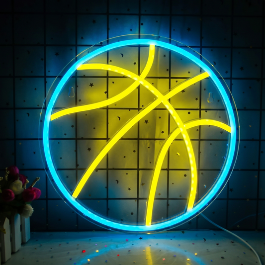 Basketball LED Neon Sign Yellow White Sports Neon Light Wall Decor for Bedroom Gym