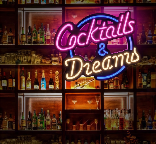 Cocktails and Dreams LED Neon Sign Pink Yellow Bar Neon Light Wall Decor for Home Bar Restaurant