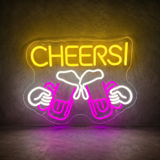 Cheers LED Neon Sign Yellow Pink Toast Neon Light Wall Decor for Bar Party Room