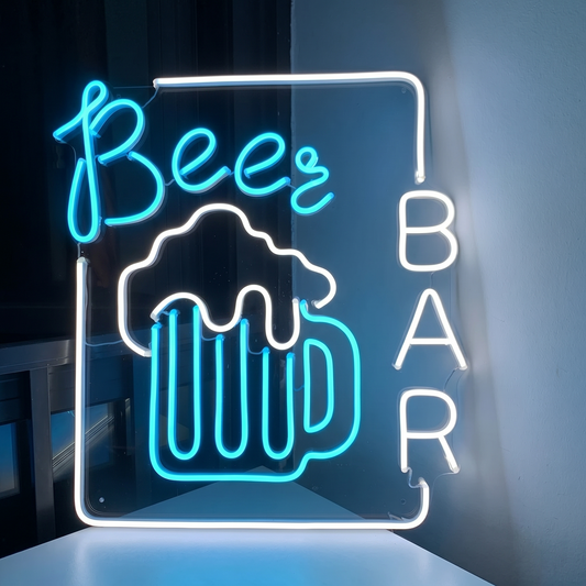 Beer Bar LED Neon Sign Yellow White Beer Mug Neon Light Wall Decor for Bar Pub Man Cave