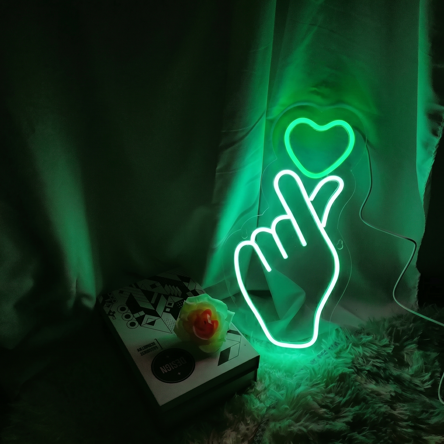 Finger Heart LED Neon Sign White Pink Love Neon Light Wall Decor for Bedroom Wedding Party