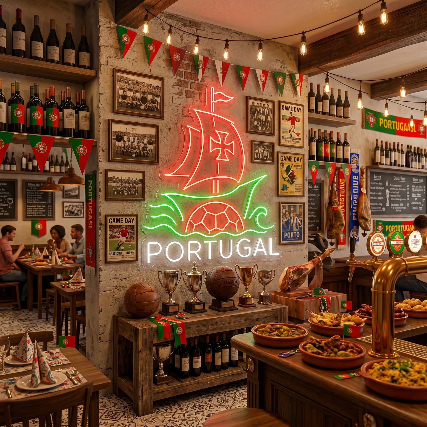 Portugal Sailing Ship Soccer LED Neon Sign Portuguese Football Neon Light Wall Decor for Sports Bar Game Room