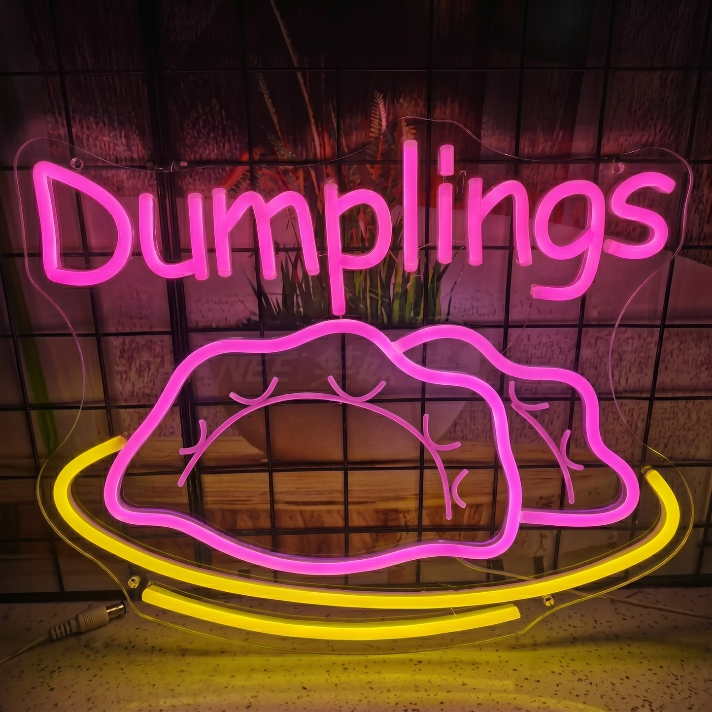 Dumplings LED Neon Sign Warm White Yellow Food Neon Light Wall Decor for Restaurant Cafe Kitchen