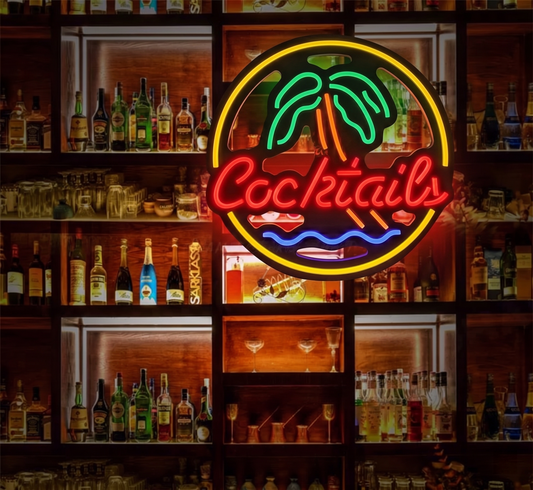 Cocktails LED Neon Sign Pink Yellow Tropical Bar Neon Light Wall Decor for Bar Restaurant