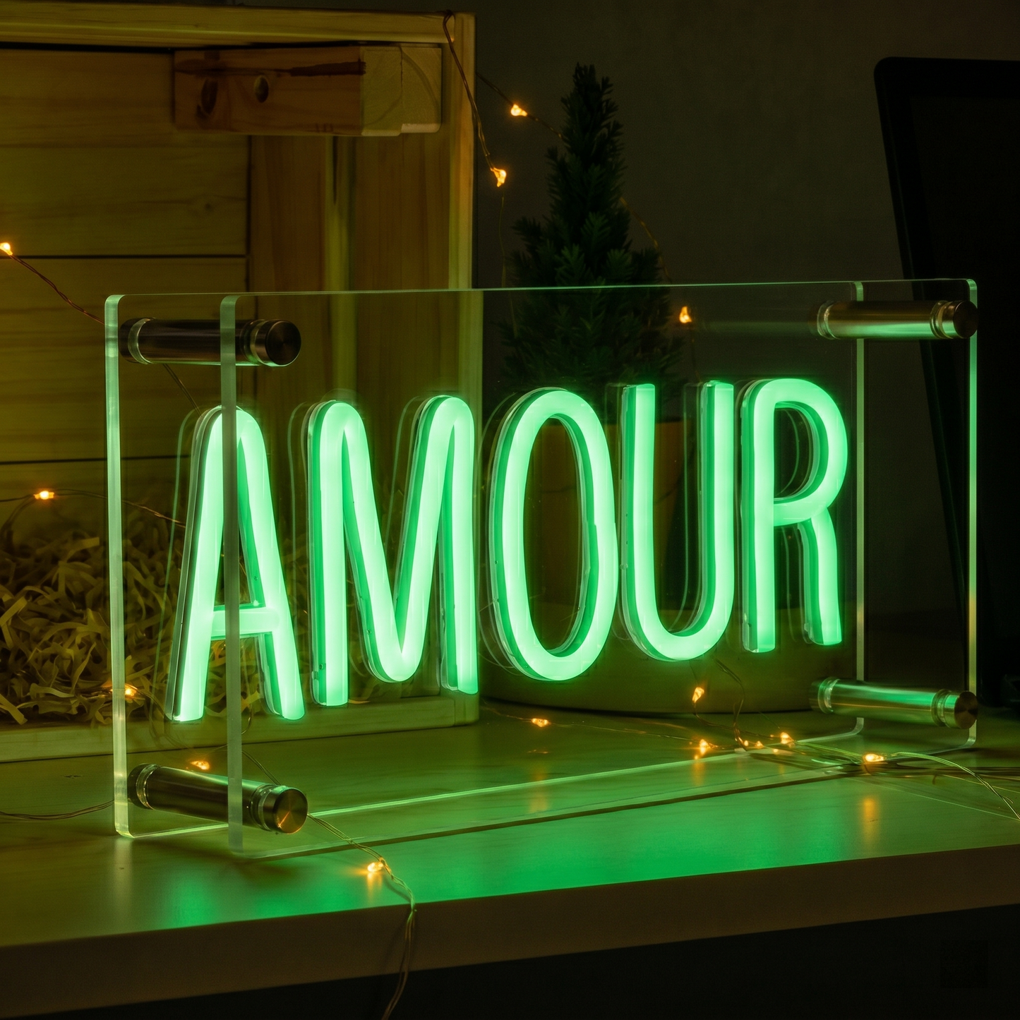 Amour LED Neon Sign Pink Love Neon Light Wall Decor for Bedroom Wedding