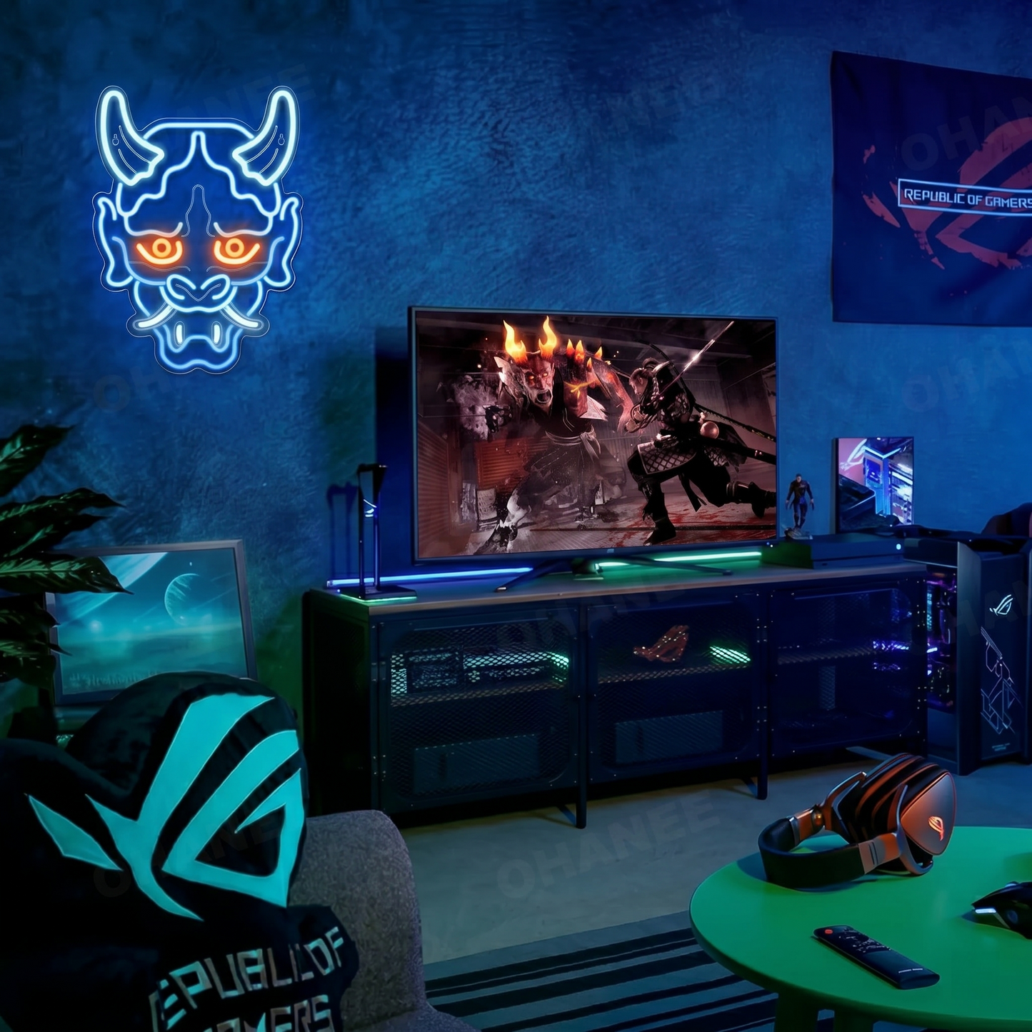 Demon Mask LED Neon Sign Red White Gaming Neon Light Wall Decor for Game Room Bedroom
