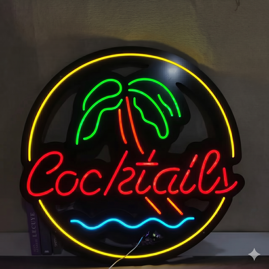 Cocktails LED Neon Sign Pink Yellow Tropical Bar Neon Light Wall Decor for Home Bar Restaurant