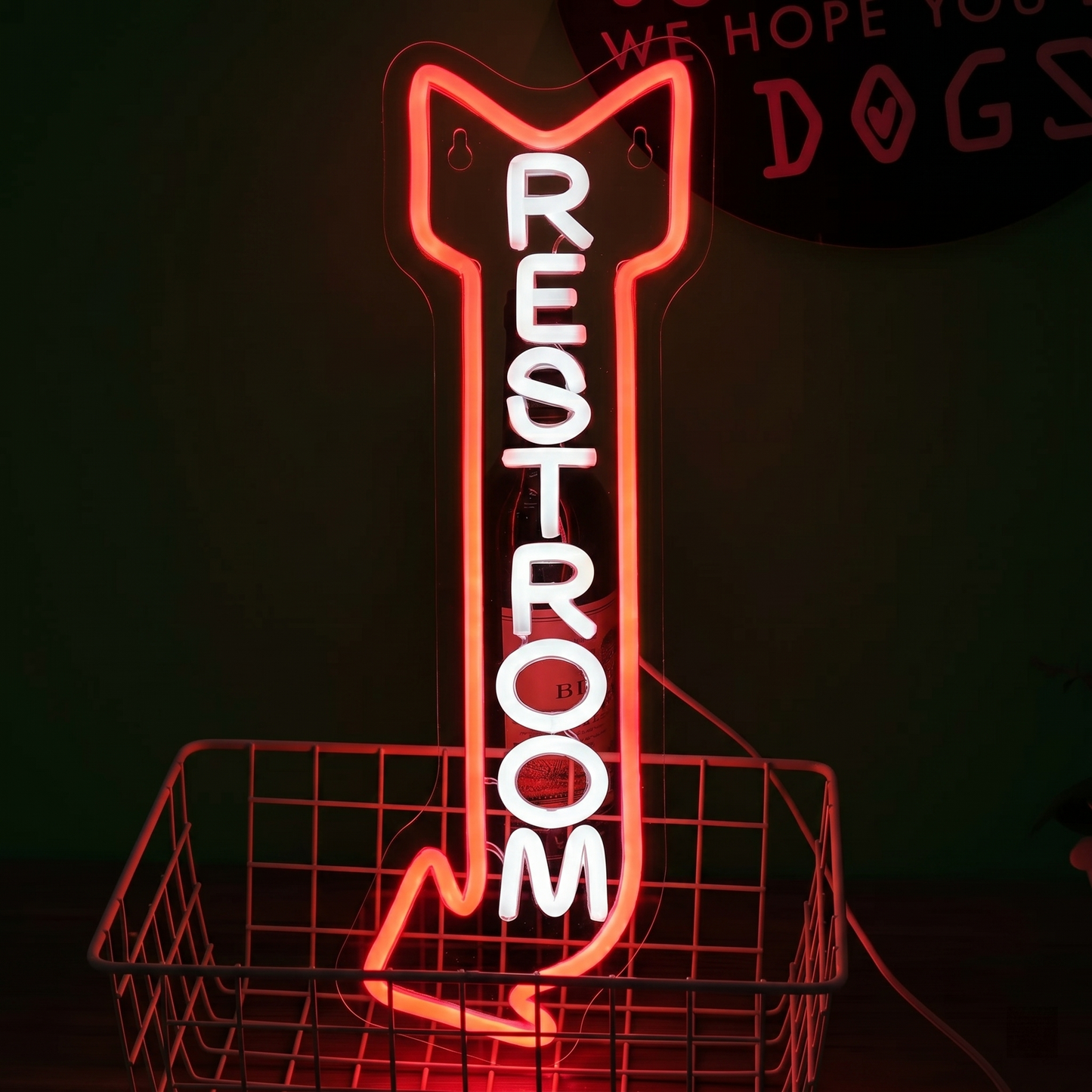 Dog Restroom LED Neon Sign Green White Pet Bathroom Neon Light Wall Decor for Pet Shop Grooming Salon