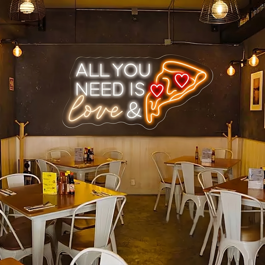 All You Need Is Love and Pizza LED Neon Sign Restaurant Neon Light Wall Decor for Pizzeria Cafe