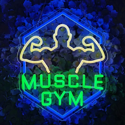 Muscle Gym LED Neon Sign Red Blue Fitness Neon Light Wall Decor for Gym Bedroom