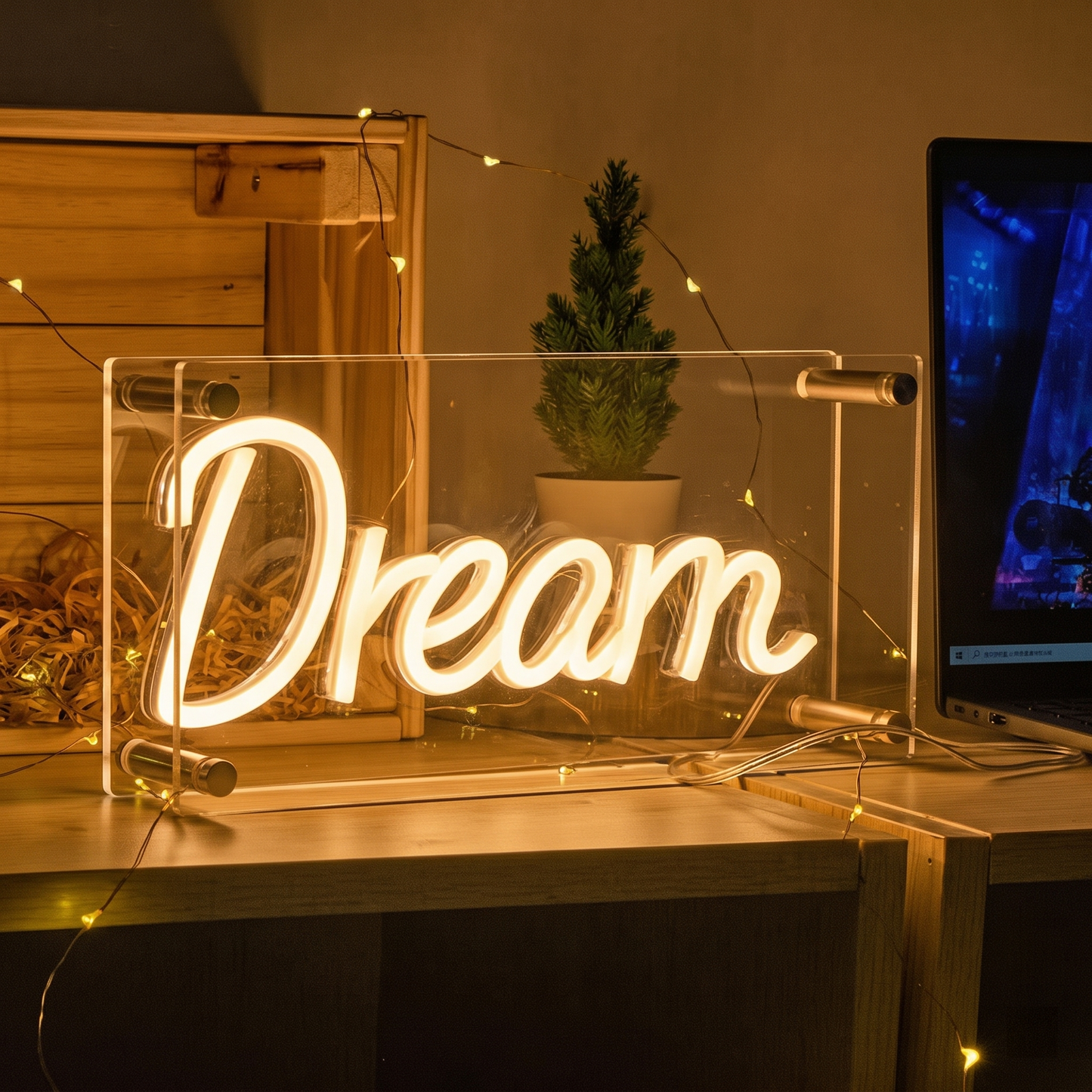 Dream LED Neon Sign Ice Blue Script Neon Light Wall Decor for Bedroom Dorm Game Room Studio