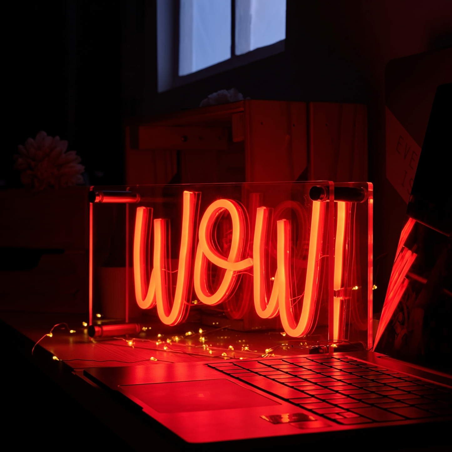 Wow LED Neon Sign Ice Blue Script Neon Light Wall Decor for Bedroom Game Room Party