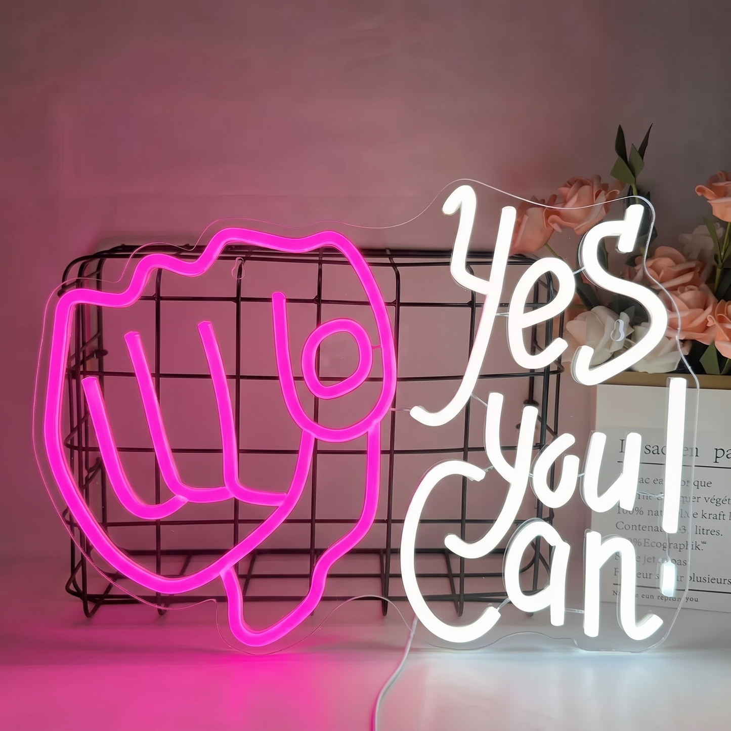 Yes You Can LED Neon Sign Yellow White Motivational Neon Light Wall Decor for Office Bedroom