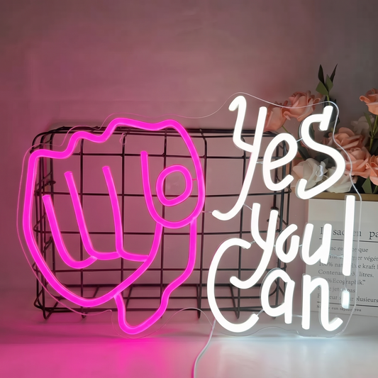 Yes You Can LED Neon Sign Yellow White Motivational Neon Light Wall Decor for Office Bedroom