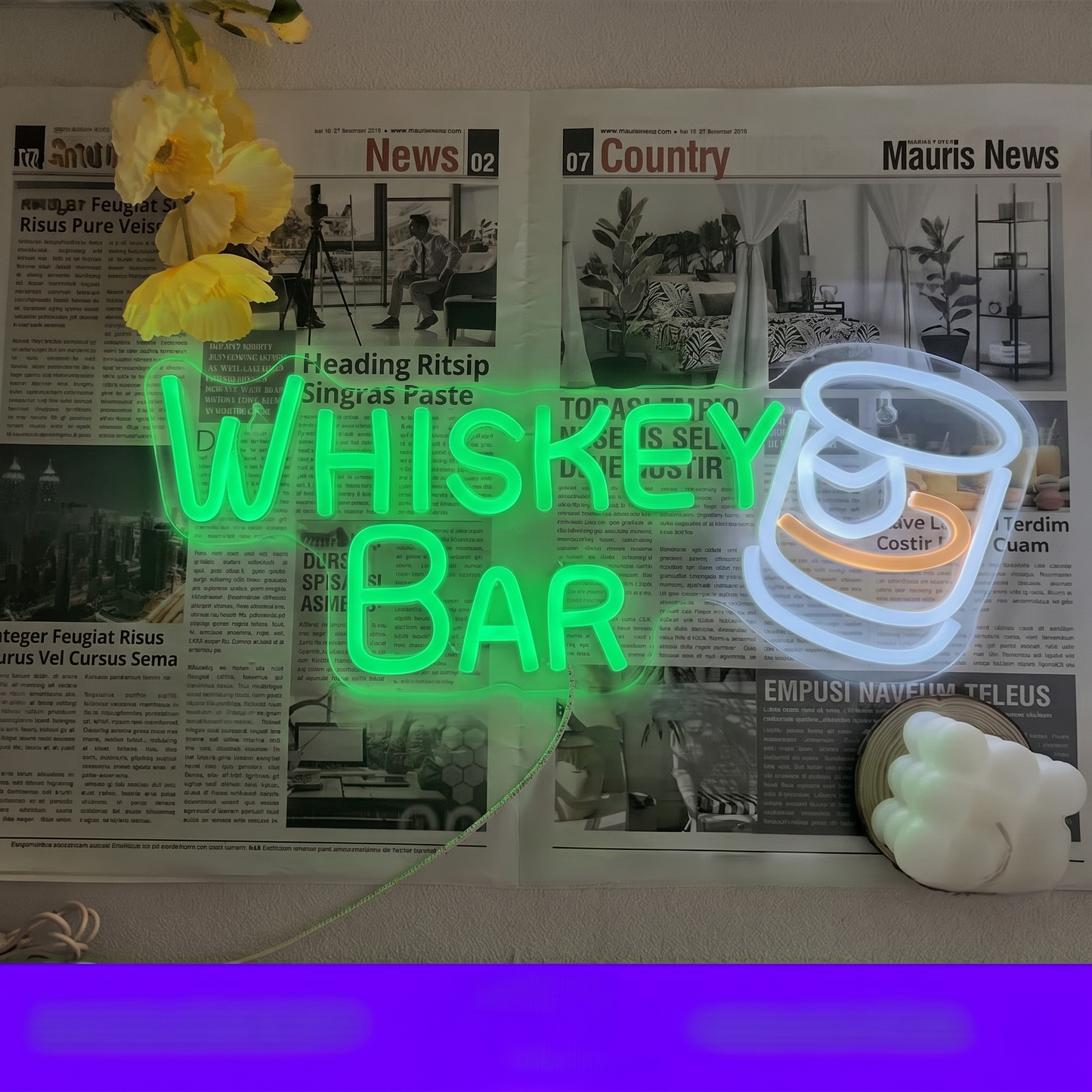 Whisky Bar LED Neon Sign Yellow Blue Cocktail Neon Light Wall Decor for Home Bar Pub