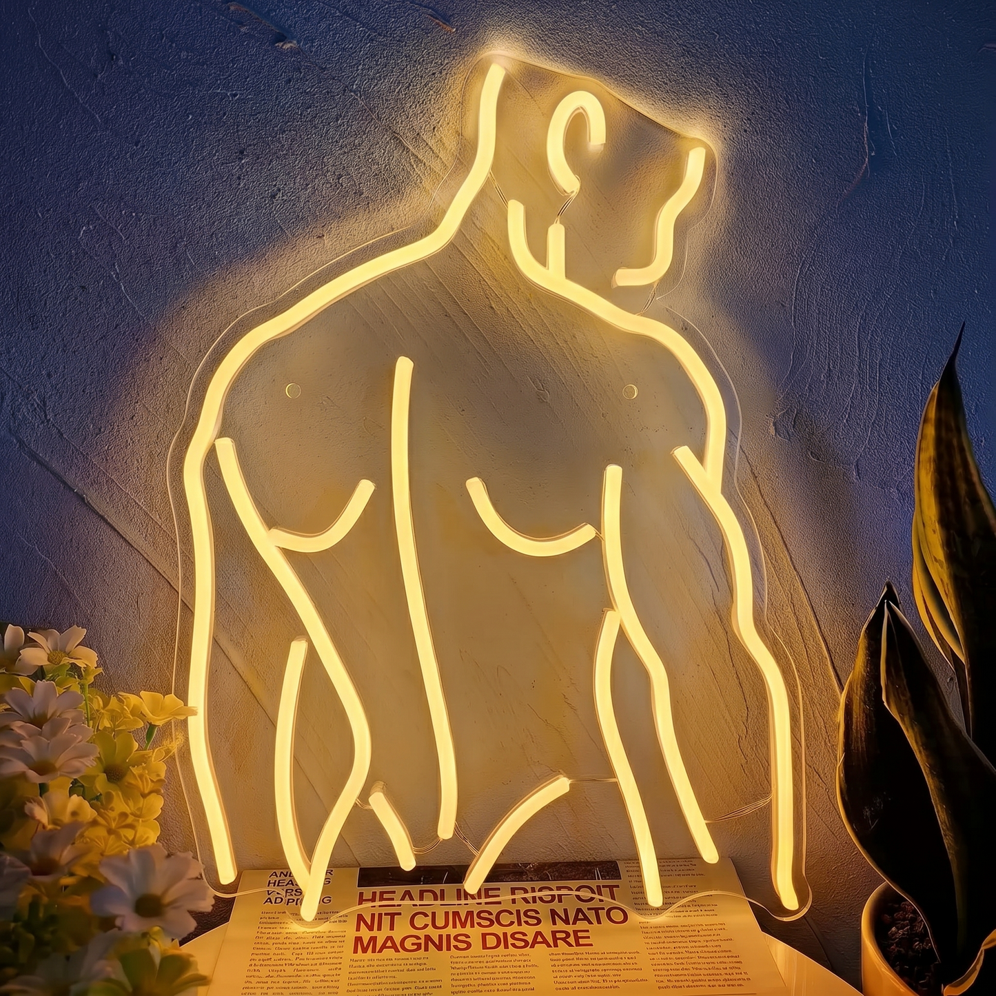 Body Outline LED Neon Sign Yellow Minimalist Neon Light Wall Decor for Bedroom Studio