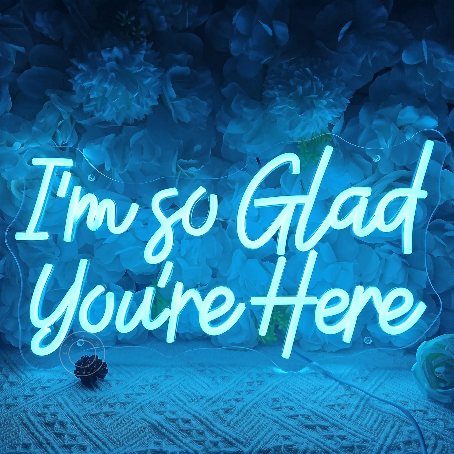 I’m So Glad You’re Here LED Neon Sign Warm White Quote Neon Light Wall Decor for Bedroom Wedding Party