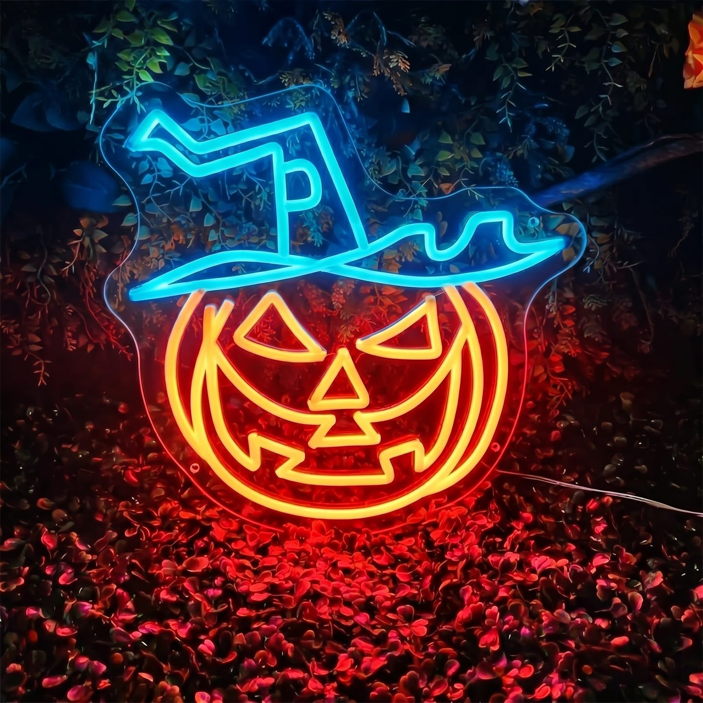 Purple Witch Hat LED Neon Sign Halloween Pumpkin Glow Wall Decor for Party Room