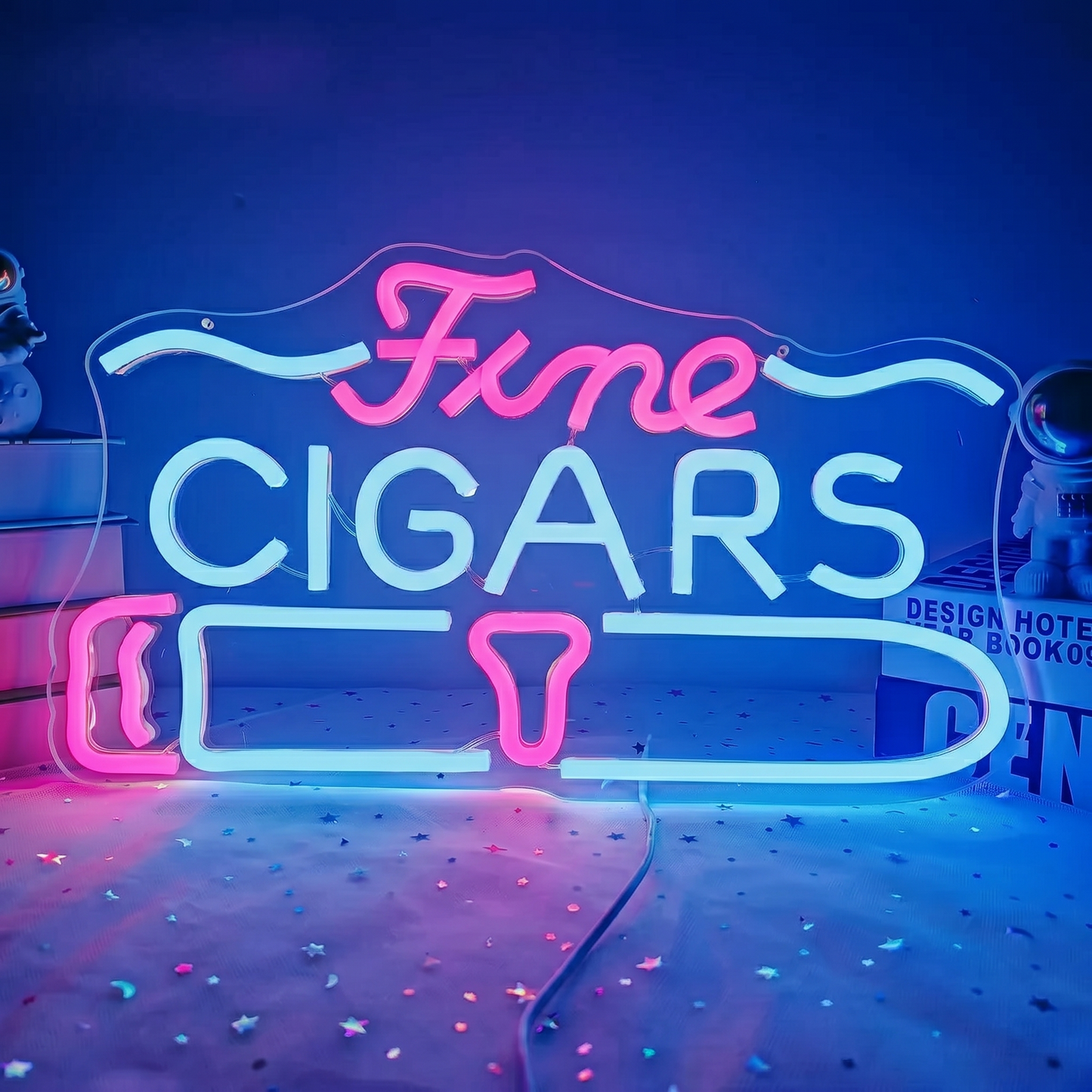 Fine Cigars LED Neon Sign Blue Red Cigar Neon Light Wall Decor for Cigar Bar Lounge