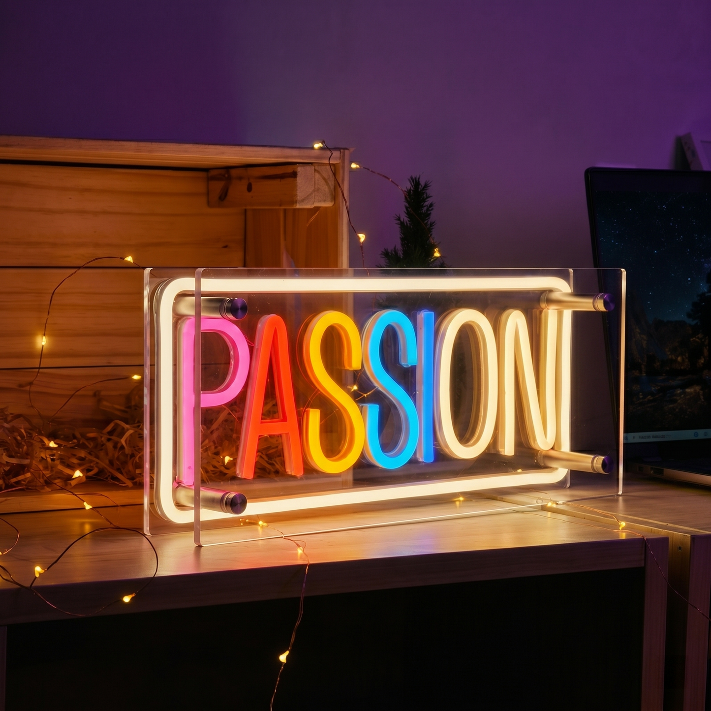 Passion LED Neon Sign Rainbow Love Neon Light Wall Decor for Bedroom Wedding