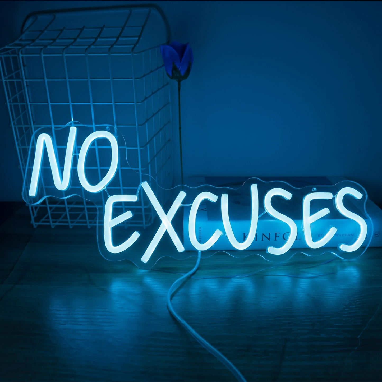 No Excuses LED Neon Sign Pink Motivational Neon Light Wall Decor for Gym Office Bedroom