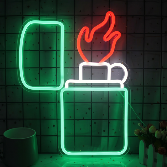 Lighter LED Neon Sign Blue Red Flame Neon Light Wall Decor for Bedroom Bar Game Room
