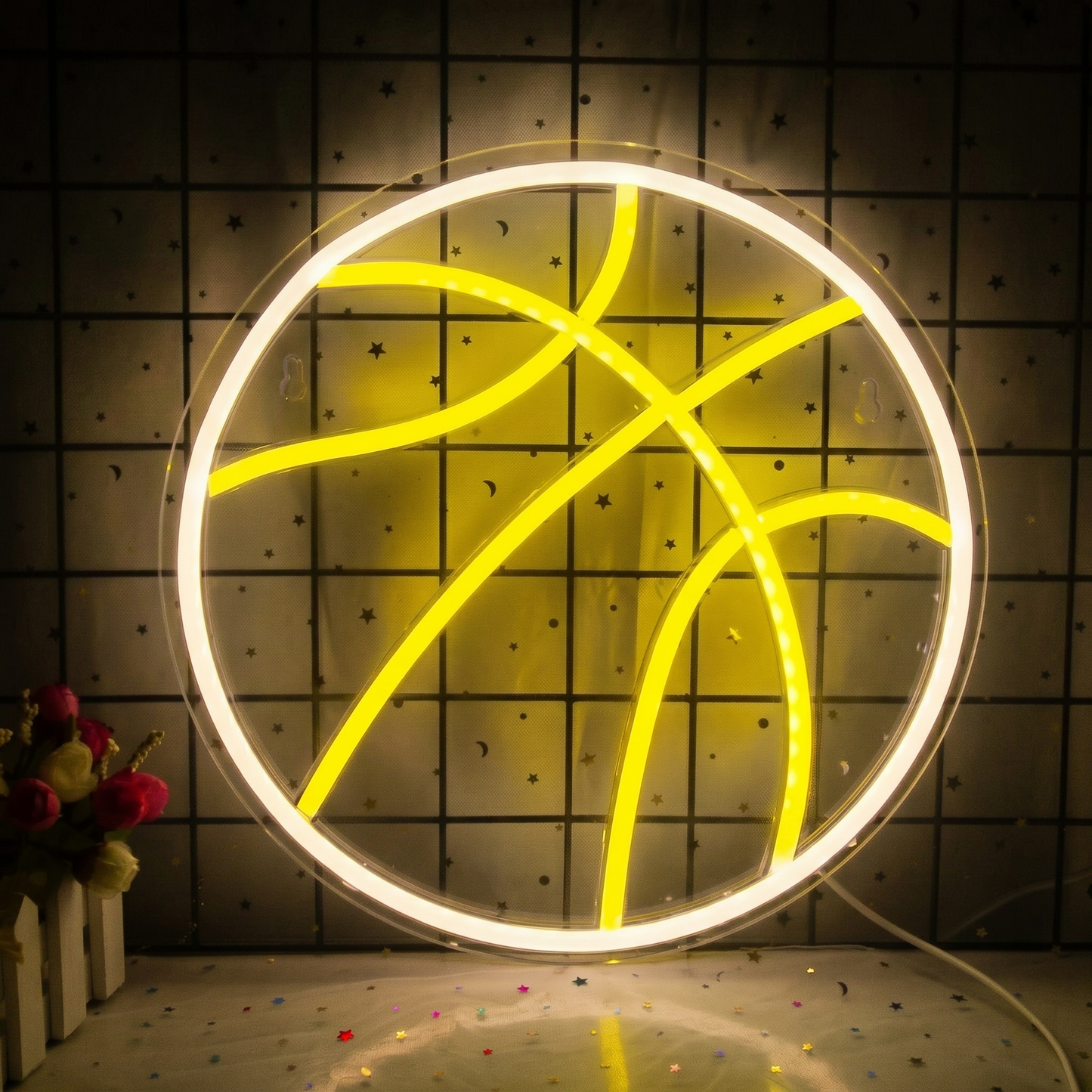 Basketball LED Neon Sign Yellow White Sports Neon Light Wall Decor for Bedroom Gym