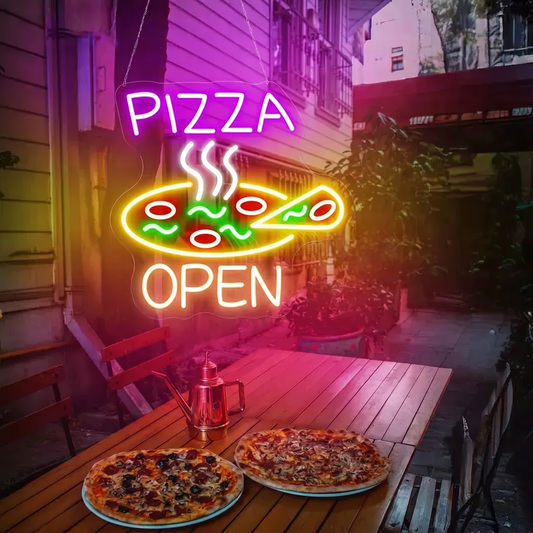 Pizza Open LED Neon Sign Colorful Pizza Neon Light Wall Decor for Restaurant Pizzeria Cafe