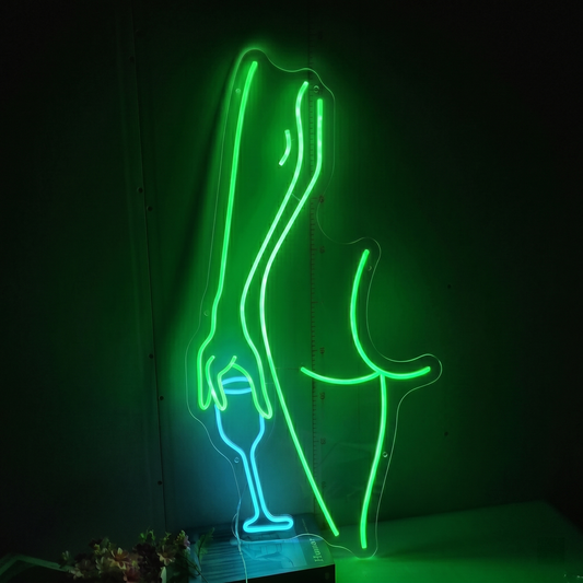 Legs and Wine Glass LED Neon Sign Pink Blue Cocktail Neon Light Wall Decor for Bar Salon
